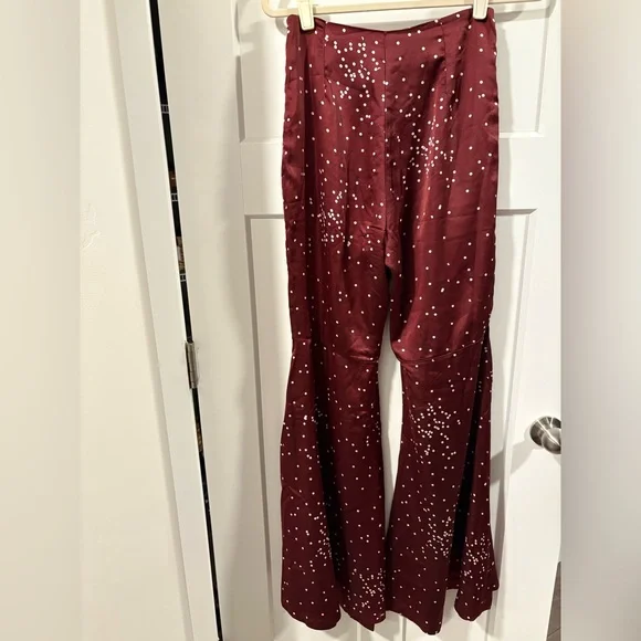 Line + Dot Burgundy Flared Pants - Picture 8 of 12